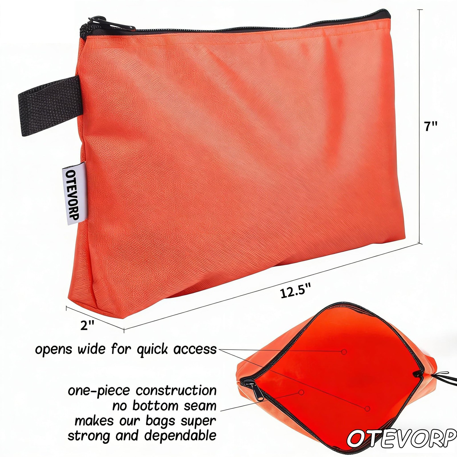 Premium Flat Bottom Utility Zipper Small Tool Bag 12.5x7x2 Inch 5 PCS