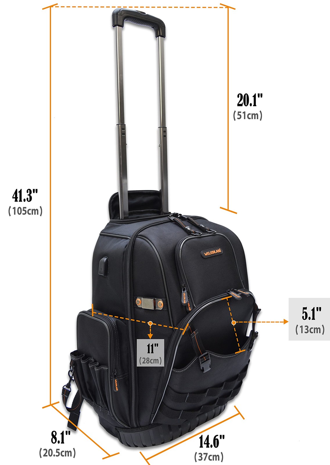 WELKINLAND 72Pockets Rolling Tool backpack, Large tool bag with wheels