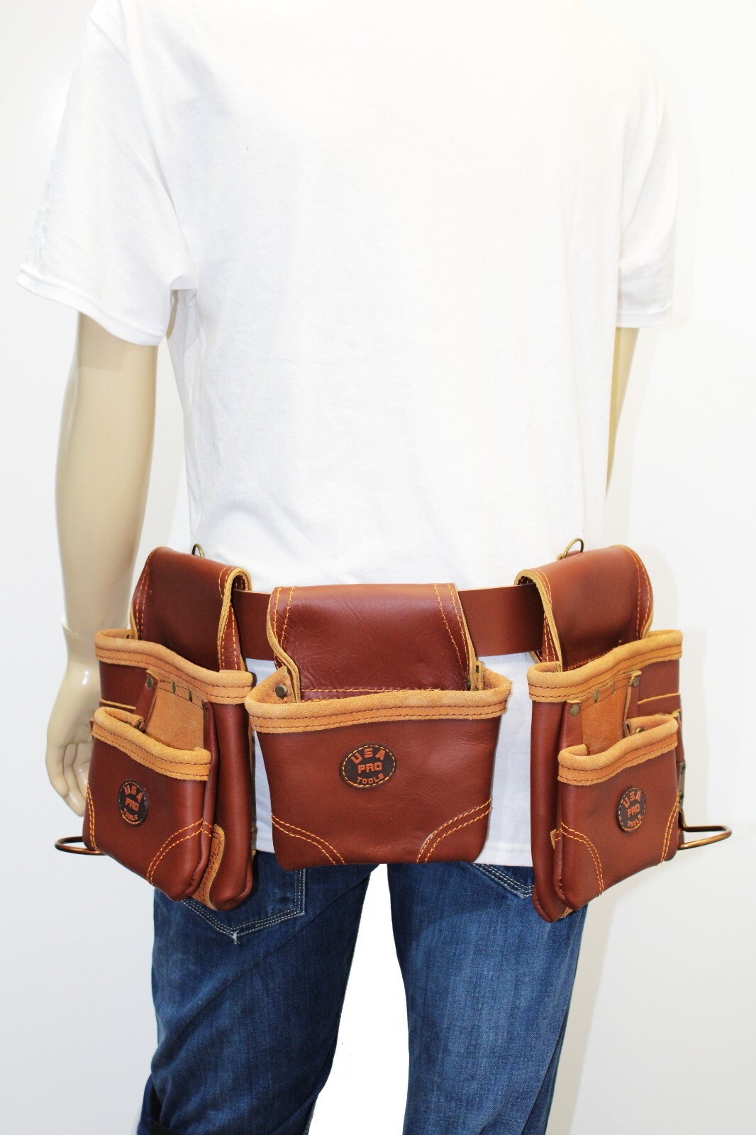 USA PRO TOOLS Genuine Brown Leather Framer’s Tool Belt – Commercial‑Grade 2″