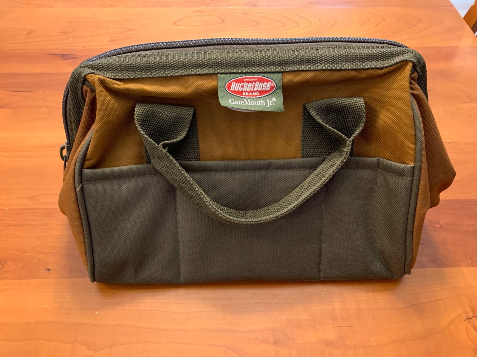 Bucket Boss Gate Mouth Jr. 13″ Brown & Green Canvas Zippered Tool Bag / Tote