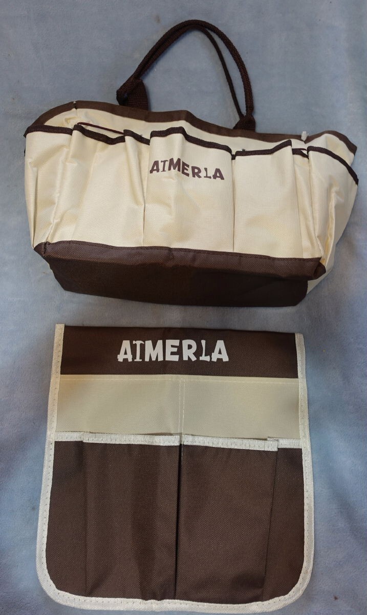 Aimerla Tan Brown Beige 12″ x 6″ x 9.5″ Garden Tool Hand Bag & 12″ x 12″ Pouch
