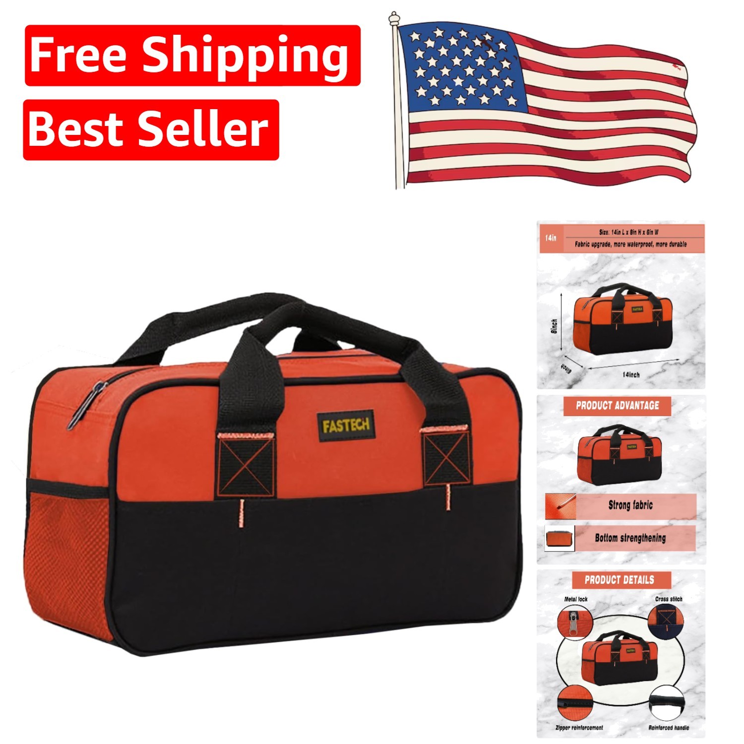 Orange 14-Inch Waterproof Tool Storage Bag – Essential for DIY and Professionals