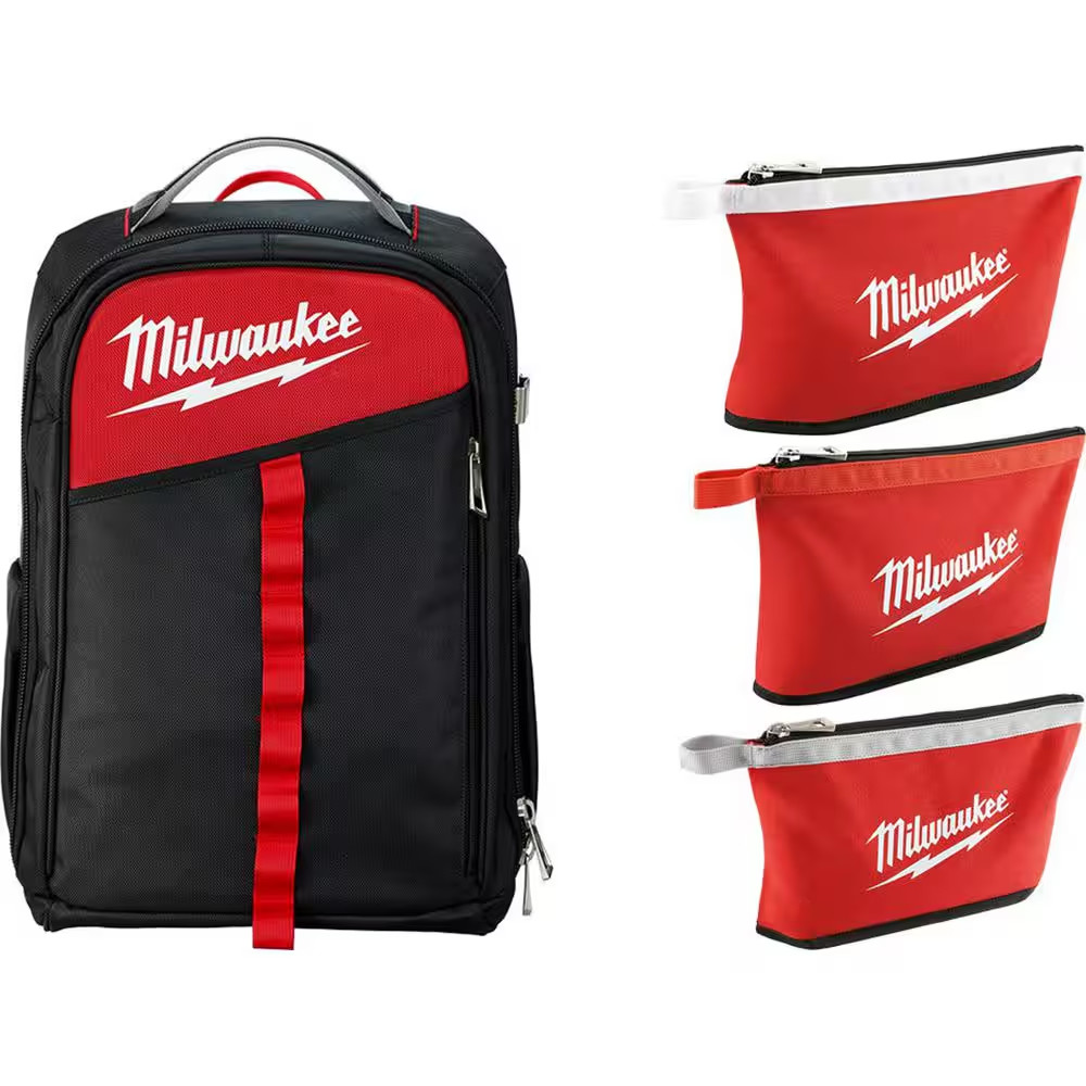 14 In. Low Profile Backpack with 12 In. Zipper Tool Bag in Multi-Color (3-Pack)