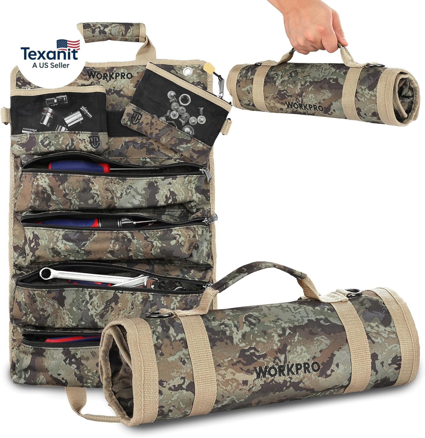 Roll Tool Bag with Detachable Pouches, Heavy Duty Organizer – 6 Pockets, for Mec