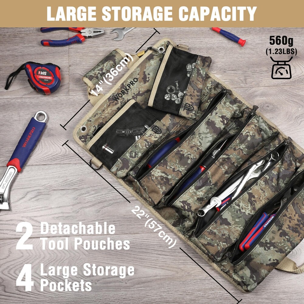 WORKPRO Heavy Duty Roll Up Tool Bag 6 Pockets Tool Organizer Tool Roll Organizer