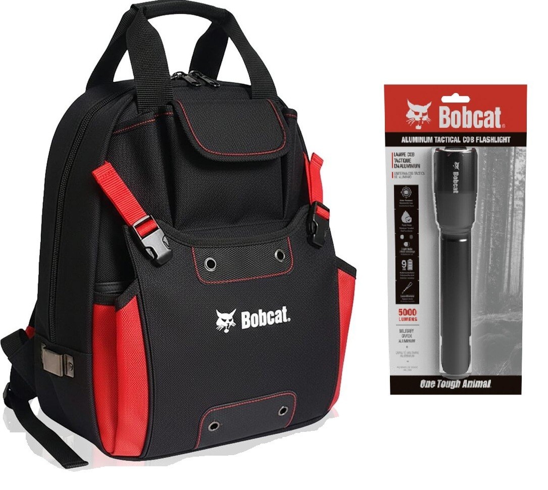 Bobcat Backpack Tool Bag + 5000 Lumen COB LED Battery Tactical Flashlight – NEW