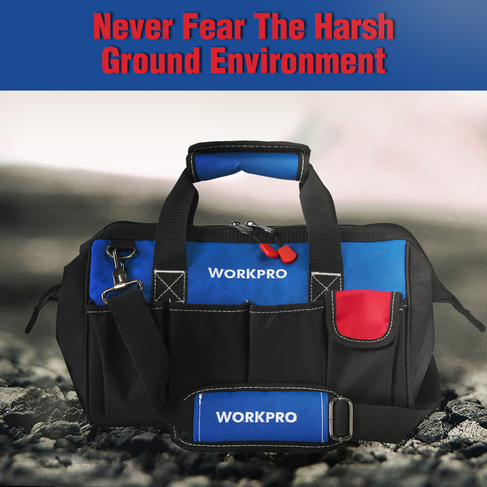 WORKPRO 18-Inch Tool Storage Bag Wide Open Mouth w/ Adjustable Shoulder Strap