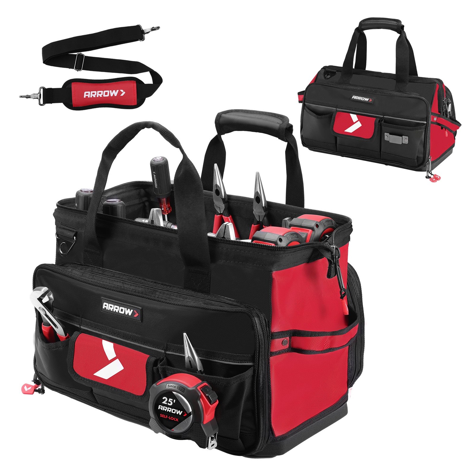 ARROW 17″ Large Tool Bag with 36 Multipurpose Pockets, 17 Inch, Red & Black