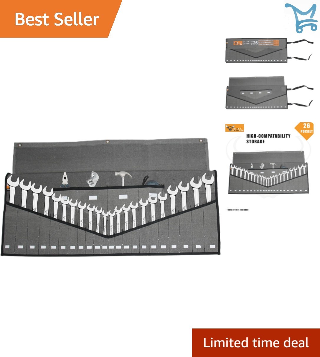 Heavy-Duty Cotton Canvas Tool Roll 26 Pockets Organizer for Mechanic SAE Metric