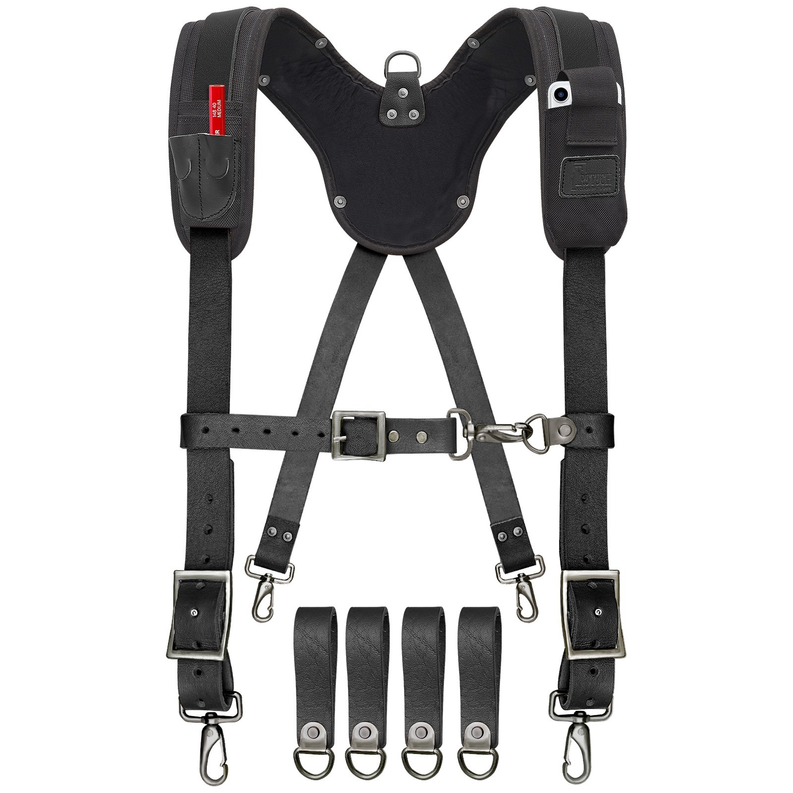 Black Leather work Suspenders | Tool Belt Suspenders | Grain Leather Suspender