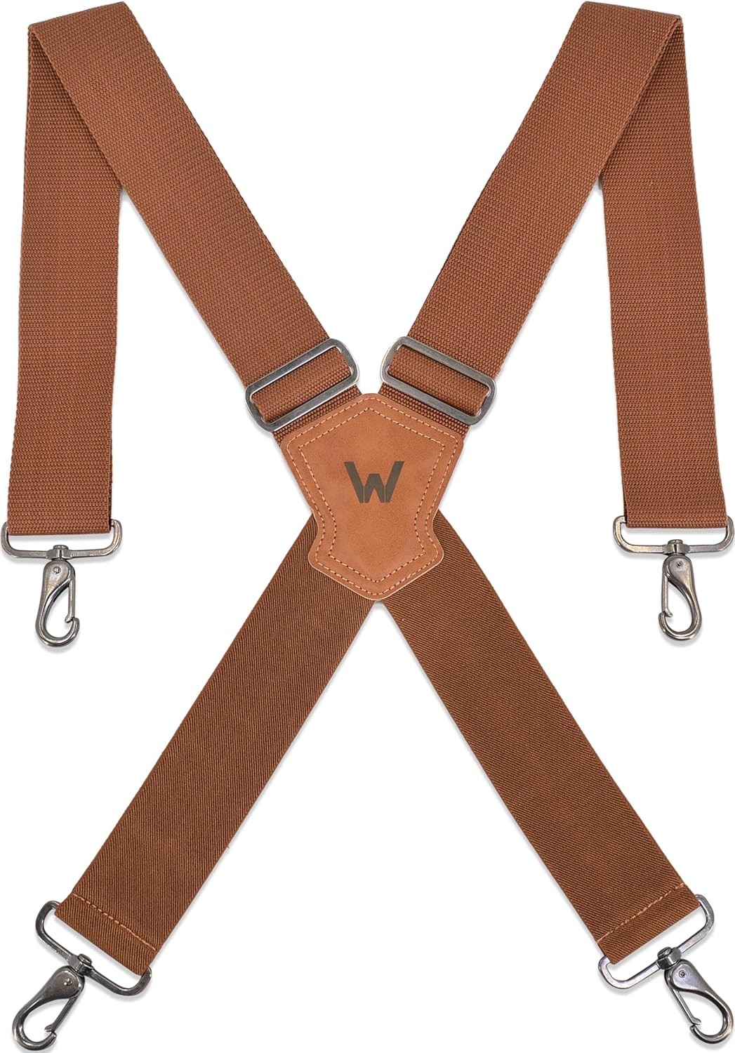 WELKINLAND Brown 2 inch wide suspenders, Heavy duty work suspenders for men,…