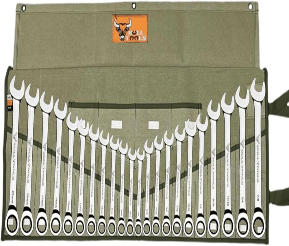 Wrench Roll, 26 Pocket Tool Pouch, Tool Bag Wrench Organizer Metric & SAE Combin
