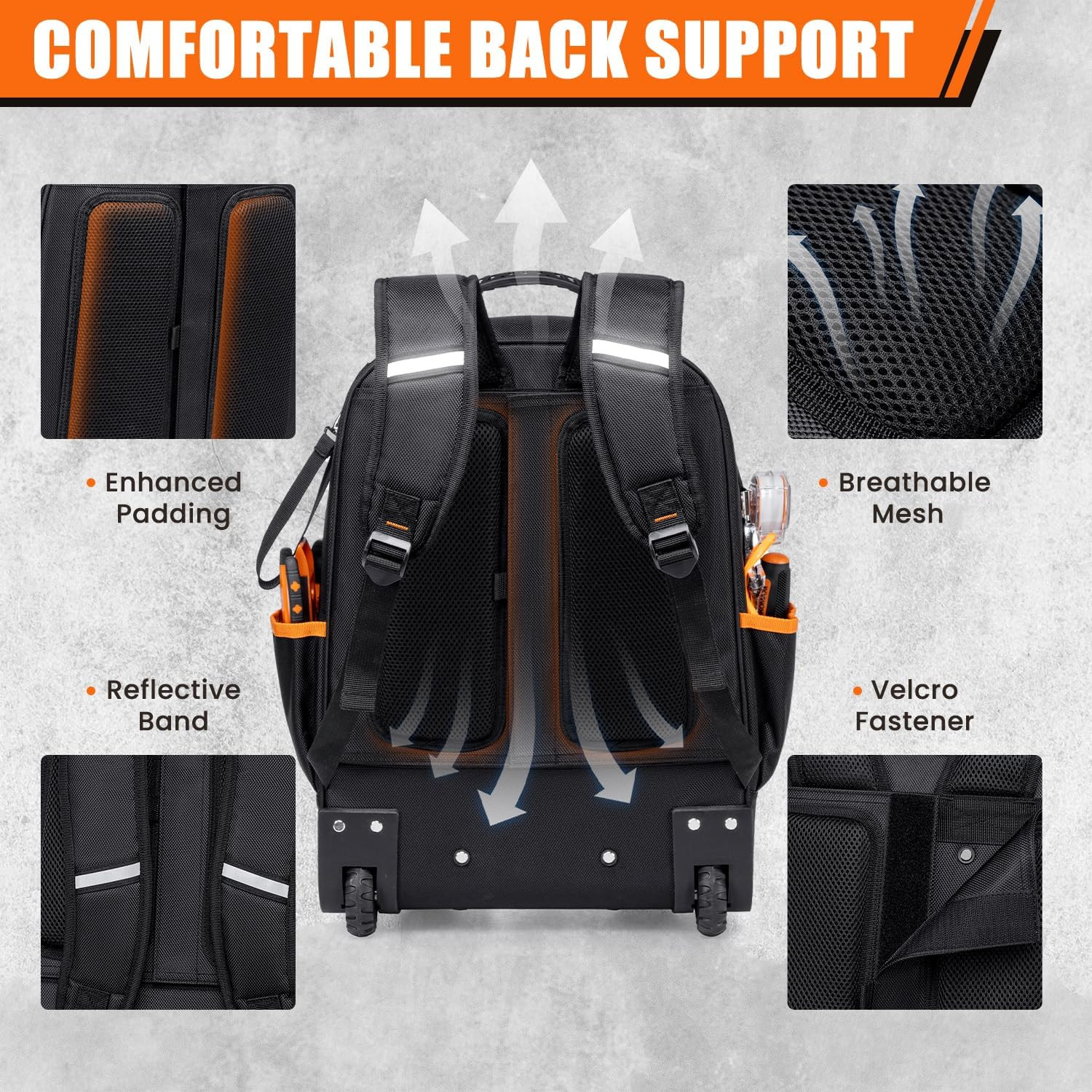 Ultimate 2-in-1 Rolling Tool Backpack with 63 Pockets for Pros