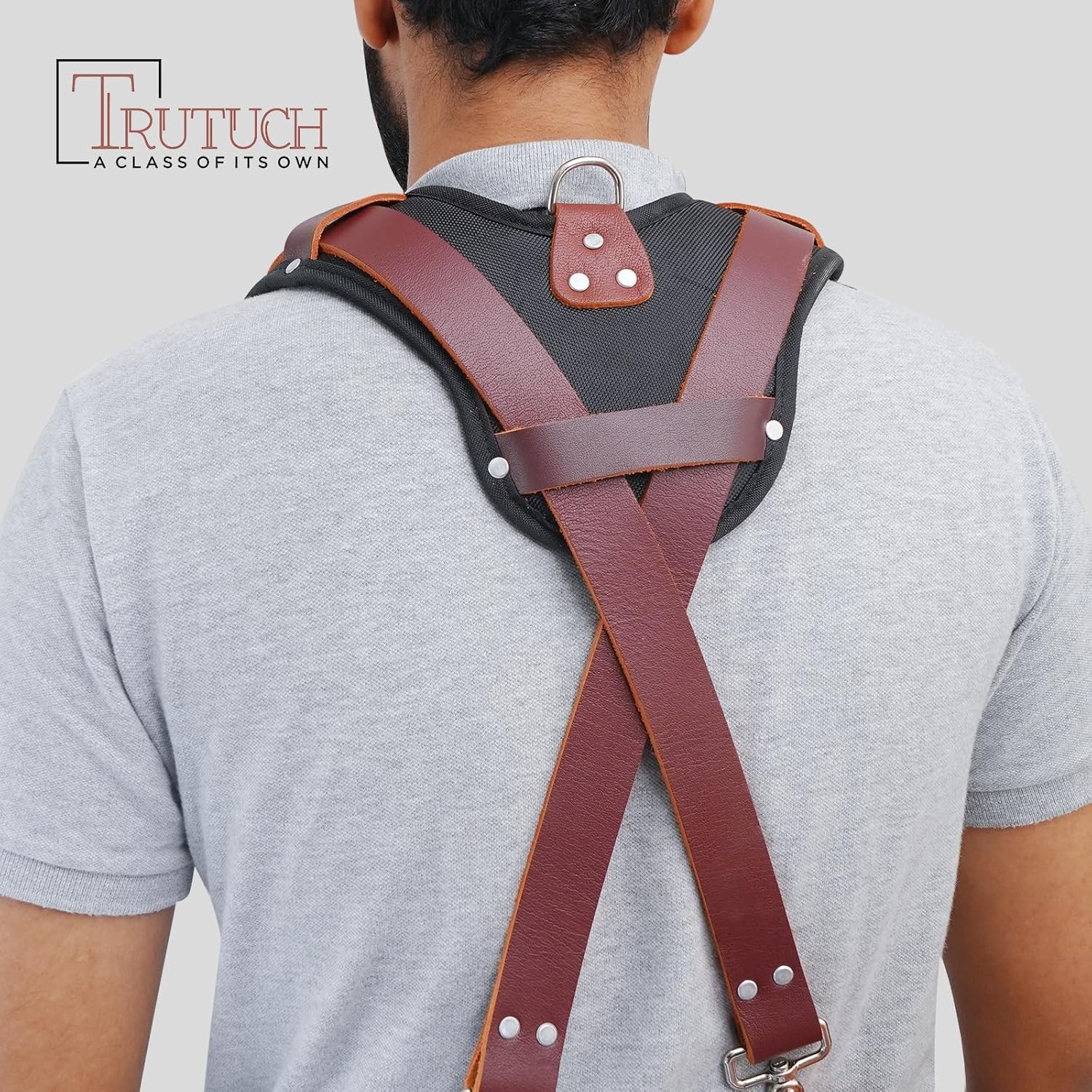 Leather Work Suspender with Cell Phone Pocket | Fully-Adjustable Padded Heavy Du