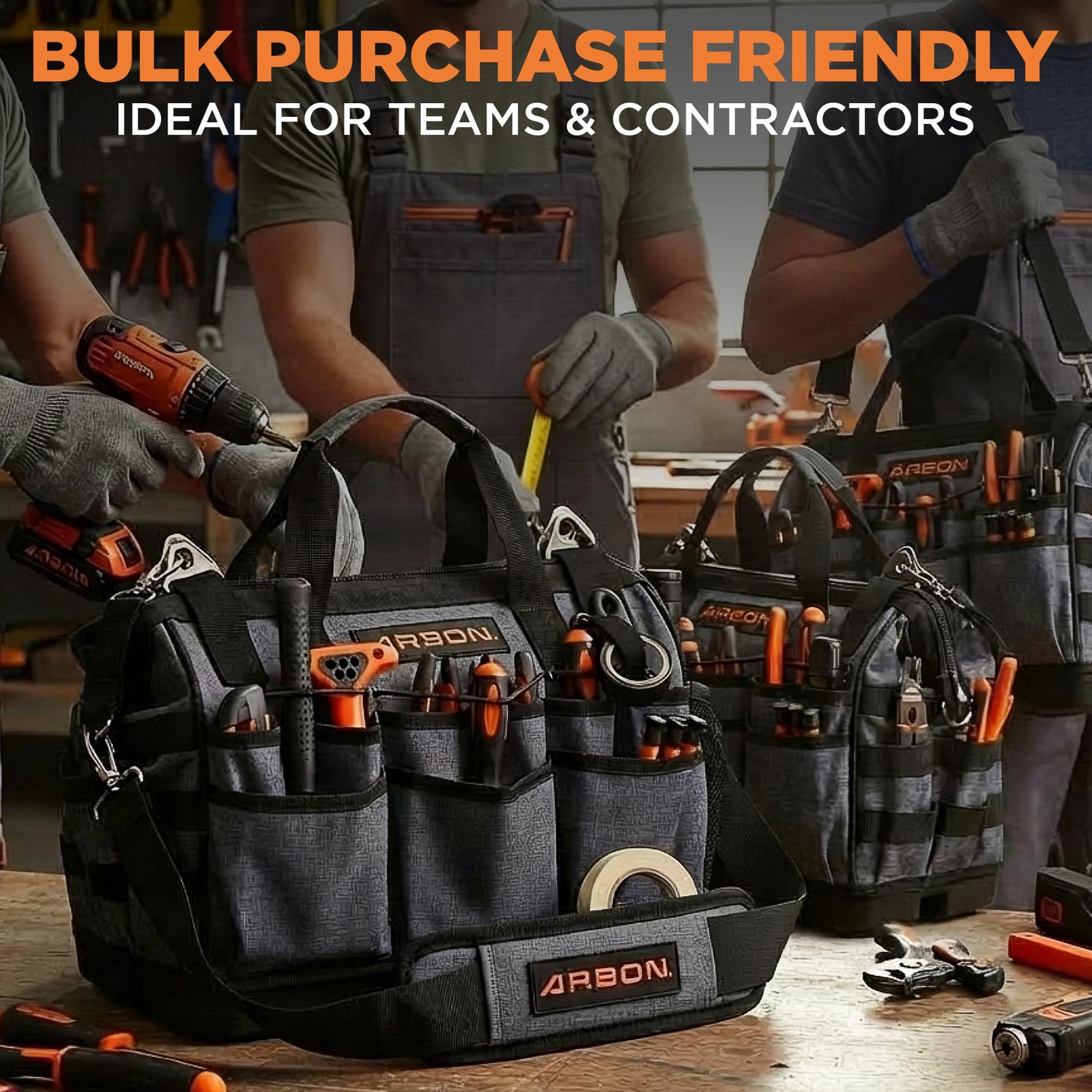 34 Pockets Tool Bag 16 Inch With Hard Waterproof Base Heavy Duty Molle Large Too
