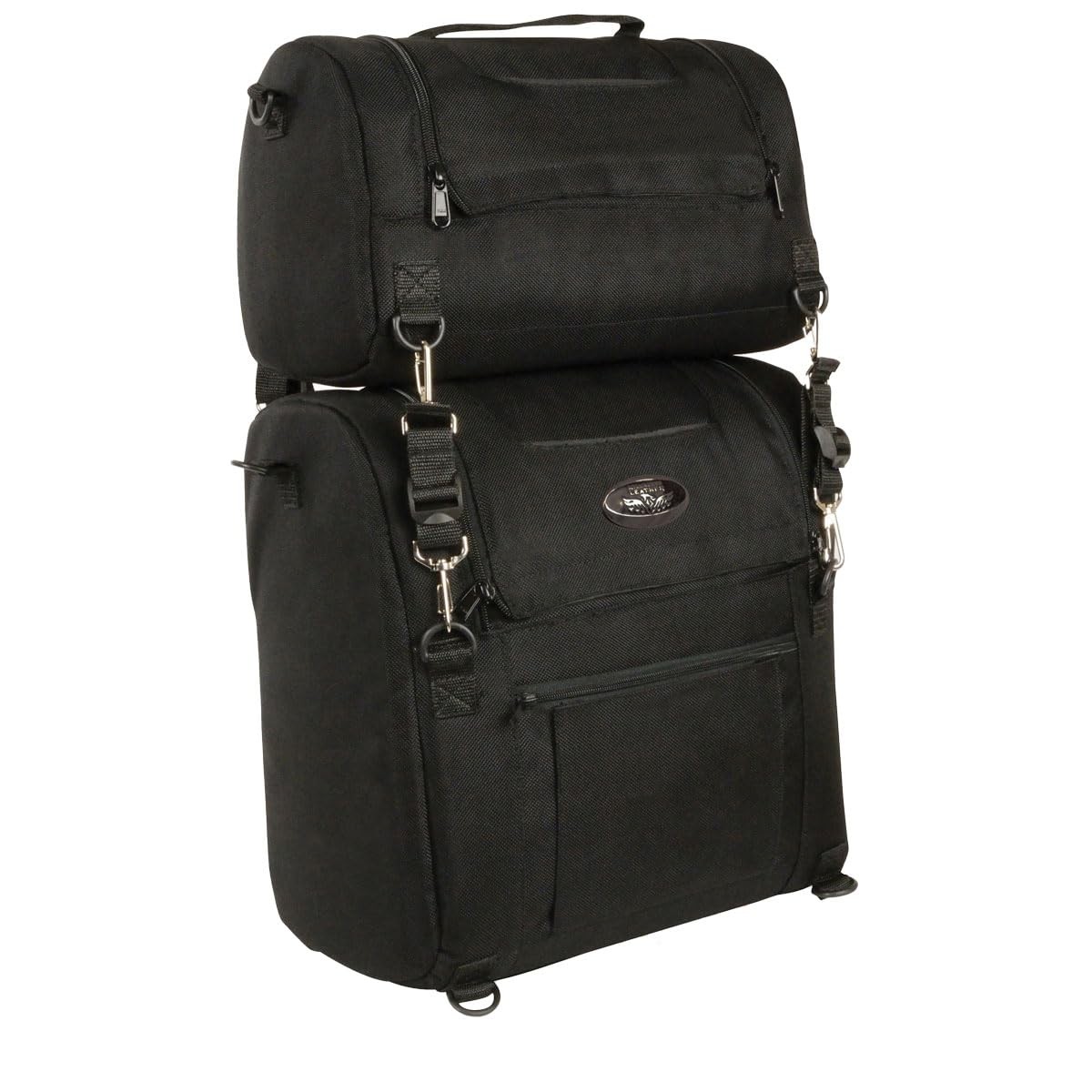 MP8120 Large Black Textile Motorcycle 2-Piece Combo Sissy Bar Bag Set – One Size