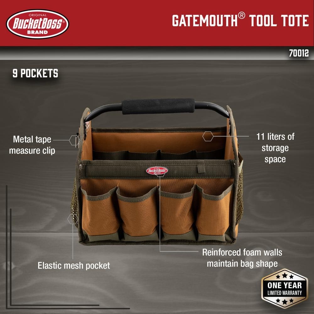 12 In. Open Top Tool Tote Bag All-Purpose with 8 Pockets and 12 interior Loops