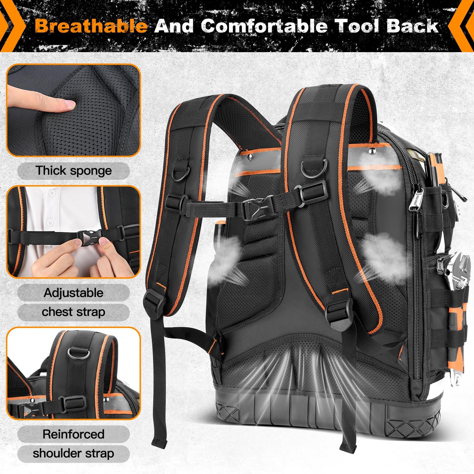 Tool Backpack Bag, Electrician Bag 15.1″L x 7.8″W x 19″H, Black-4PCS