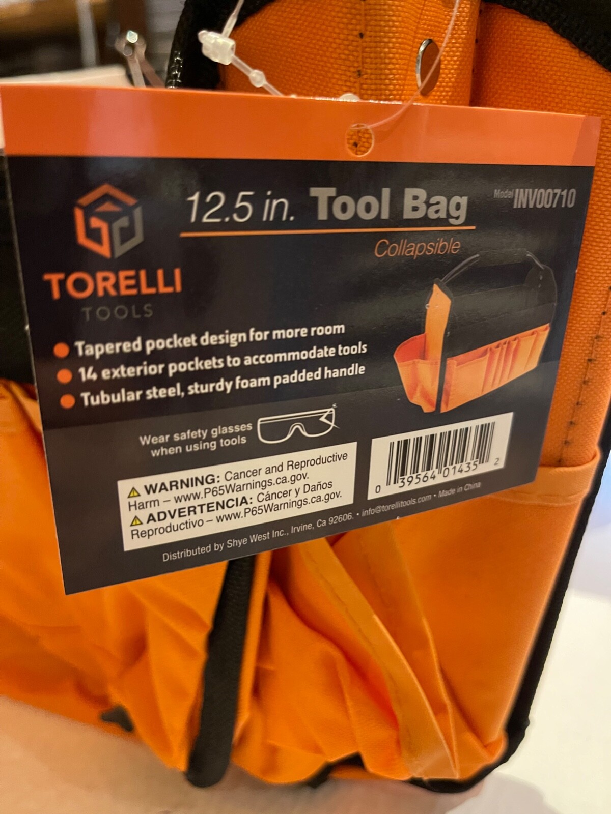 Torelli Tools Collapsible Tool Bag, Exterior Pockets, Foam Padded Handle, Orange