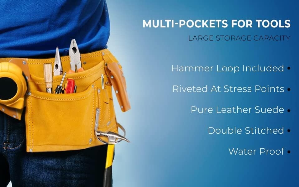 11 Pocket Leather Tool Belt w/ Quick Release Buckle Carpenter Construction Pouch