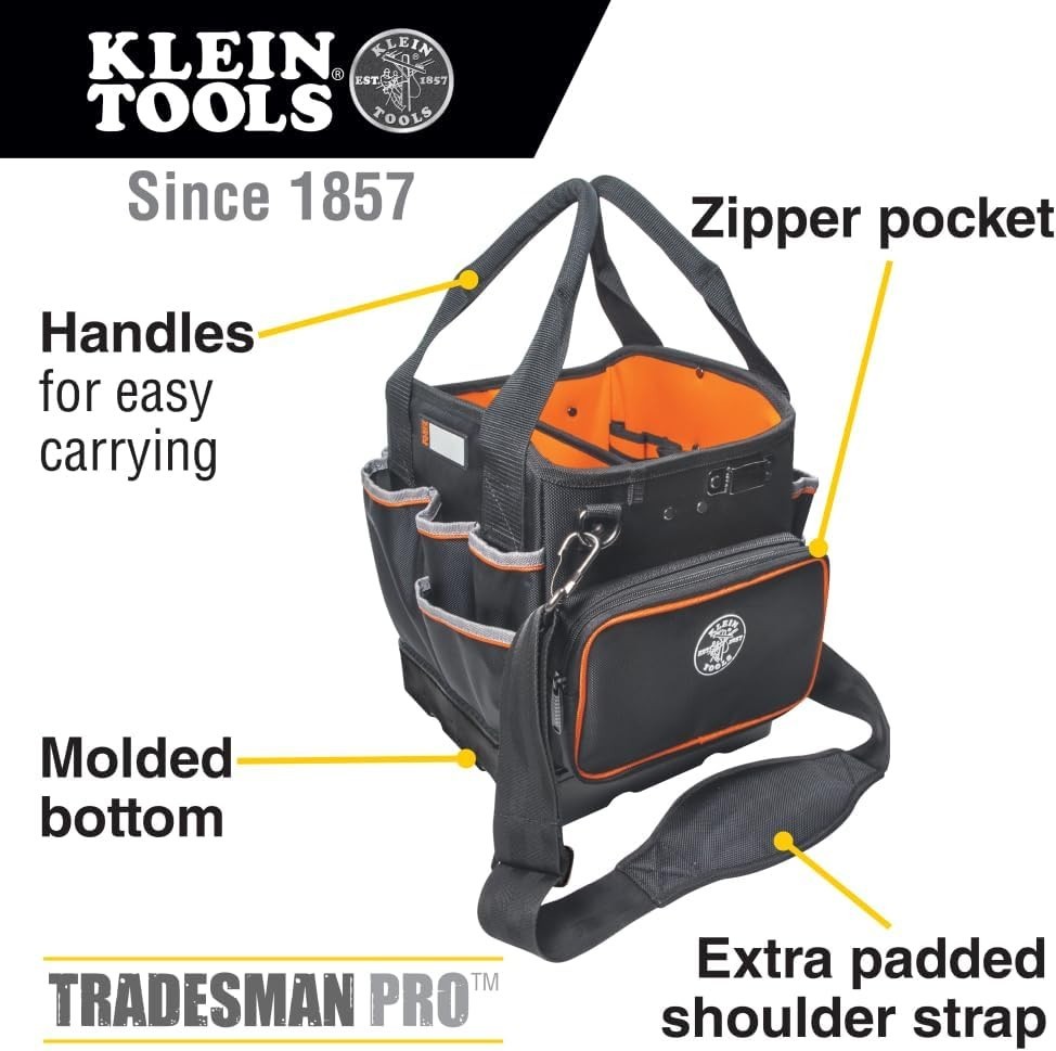 Pro Tool Tote Organizer 10-Inch 40 Pockets Durable Ballistic Weave Padded Strap