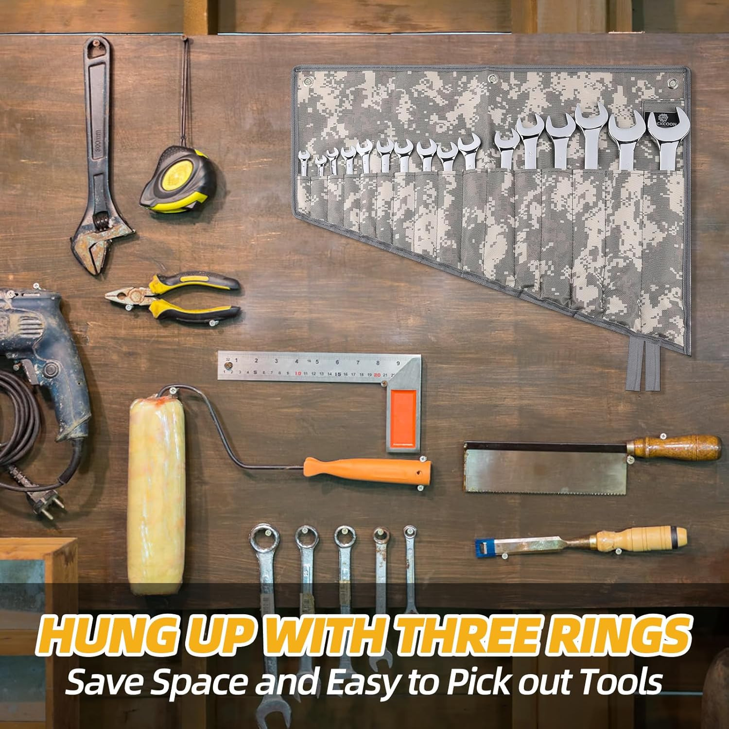 16 Pocket Wrench Roll Organizer�Rolled Tool Pouch Bag�Light Camouflage