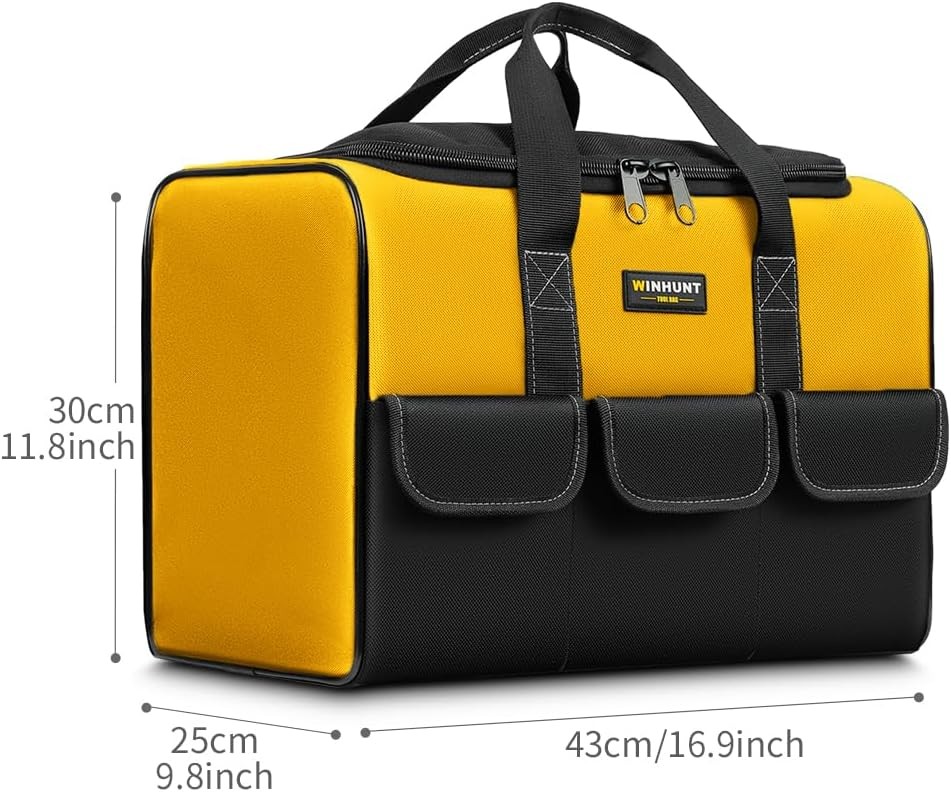17″ Large Tool Bag Wide Mouth Organizer Yellow & Black Double Zipper