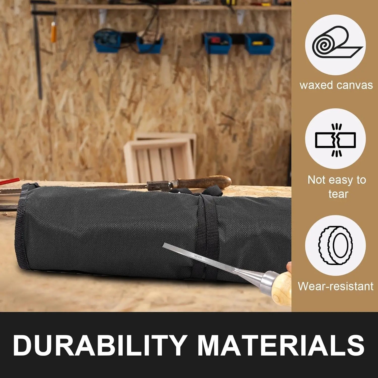 16 Pocket Wrench Roll Up Tool Bag Oxford Cloth Organizer for Garage & Mechanics